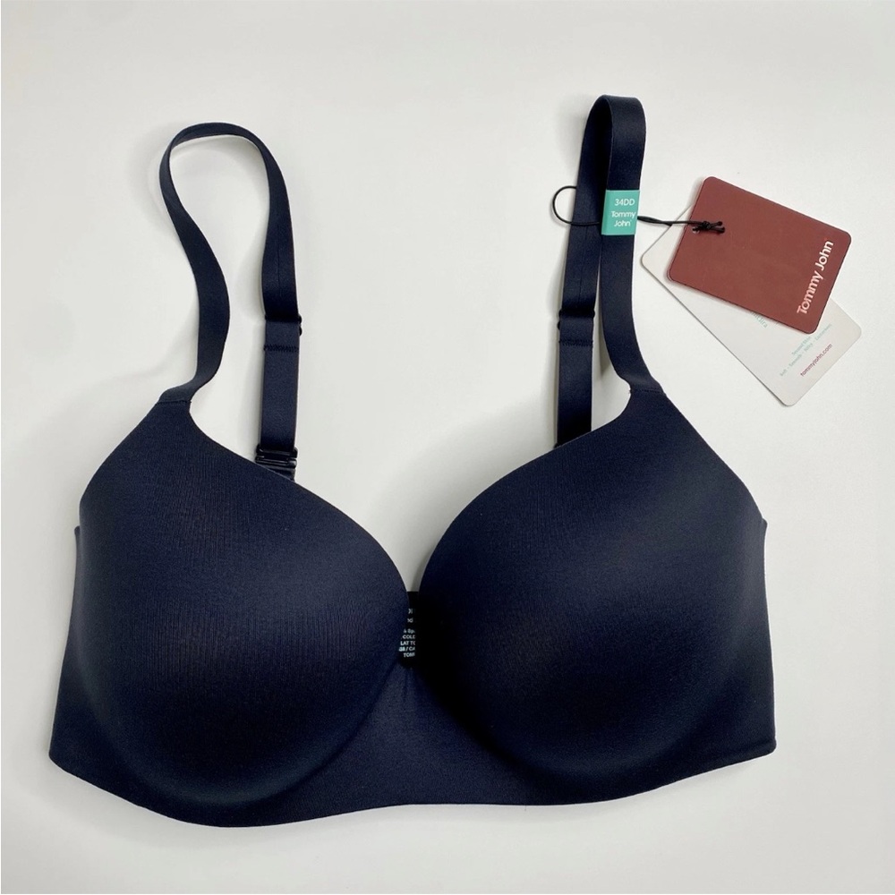 Tommy John Black Second Skin Lightly Lined Demi Wireless Bra Size 34DD